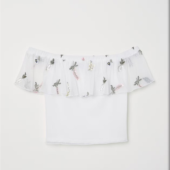 Divided H&M Floral Mesh Off The Shoulder Crop Top - Picture 1 of 6